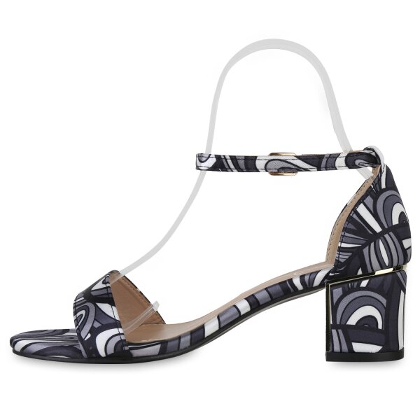 Stiefelparadies Damen Klassische Sandaletten in Schwarz Grau Weiss Muster