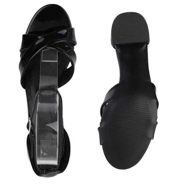 Stiefelparadies Damen Klassische Sandaletten In Schwarz Lack