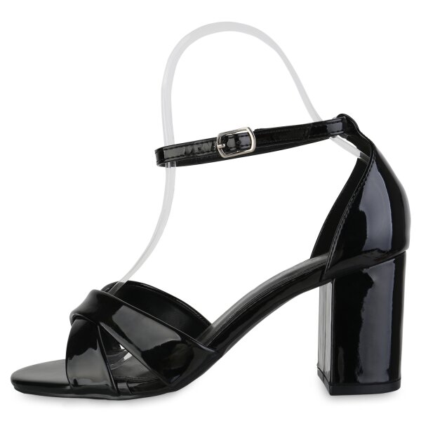 Stiefelparadies Damen Klassische Sandaletten in Schwarz Lack