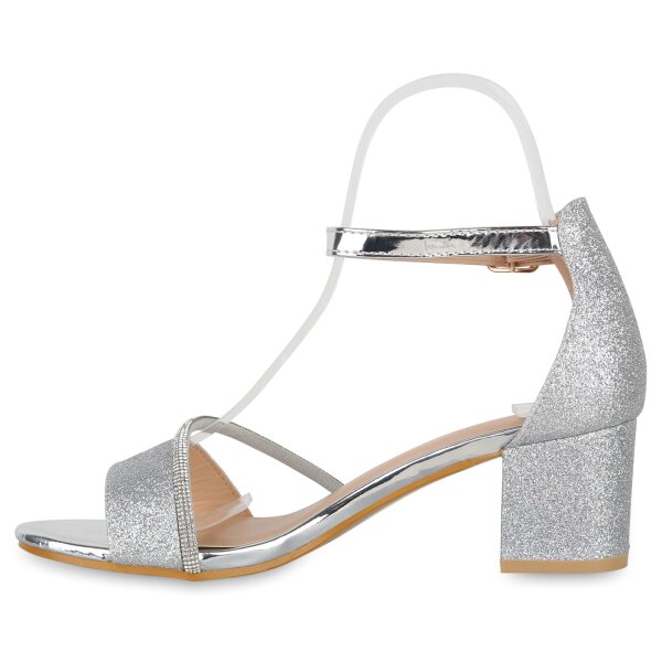 Stiefelparadies Damen Klassische Sandaletten in Silber