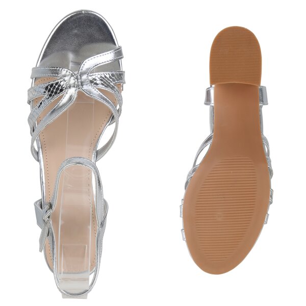 Stiefelparadies Damen Klassische Sandaletten In Silber Snake