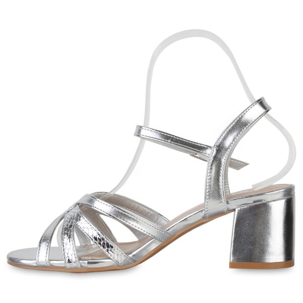 Stiefelparadies Damen Klassische Sandaletten in Silber Snake