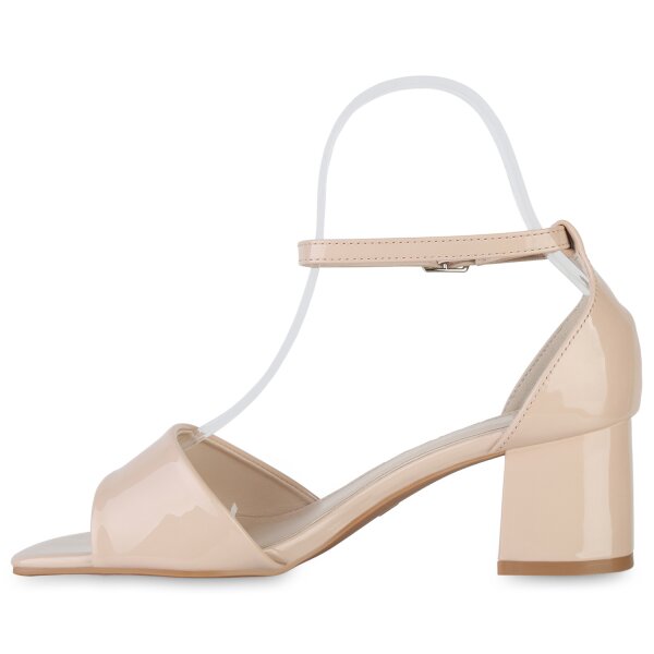 Stiefelparadies Damen Klassische Sandaletten in Weiss Lack