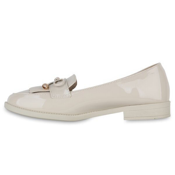 Stiefelparadies Damen Klassische Slippers in Beige Lack