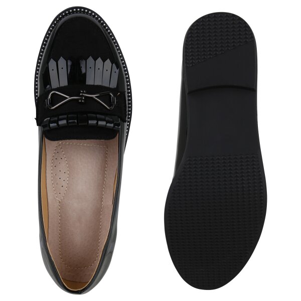 Stiefelparadies Damen Klassische Slippers In Schwarz Lack