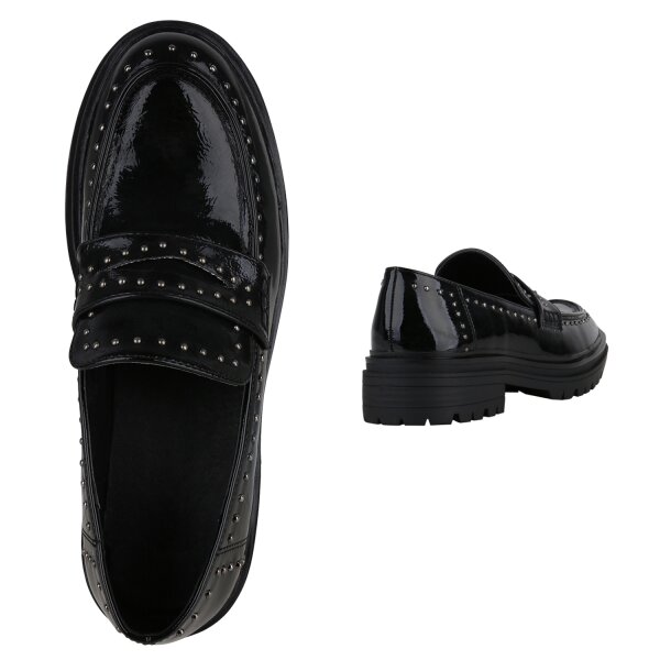 Stiefelparadies Damen Klassische Slippers In Schwarz Lack