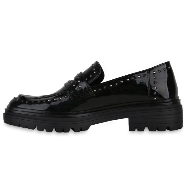 Stiefelparadies Damen Klassische Slippers in Schwarz Lack