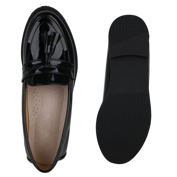 Stiefelparadies Damen Klassische Slippers In Schwarz Lack