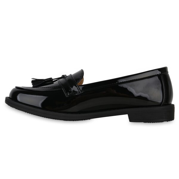 Stiefelparadies Damen Klassische Slippers in Schwarz Lack