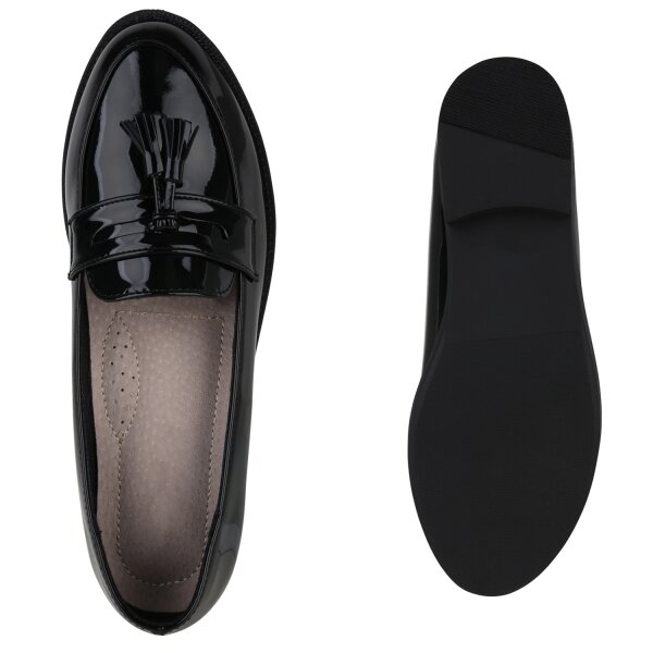 Stiefelparadies Damen Klassische Slippers In Schwarz Lack