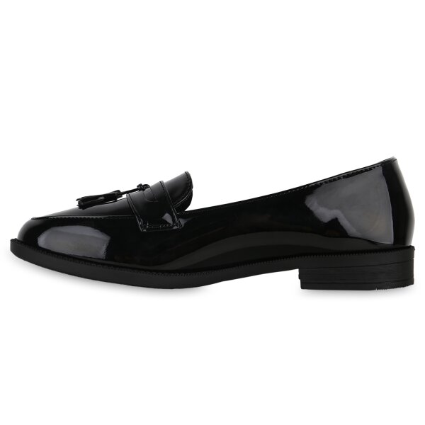 Stiefelparadies Damen Klassische Slippers in Schwarz Lack