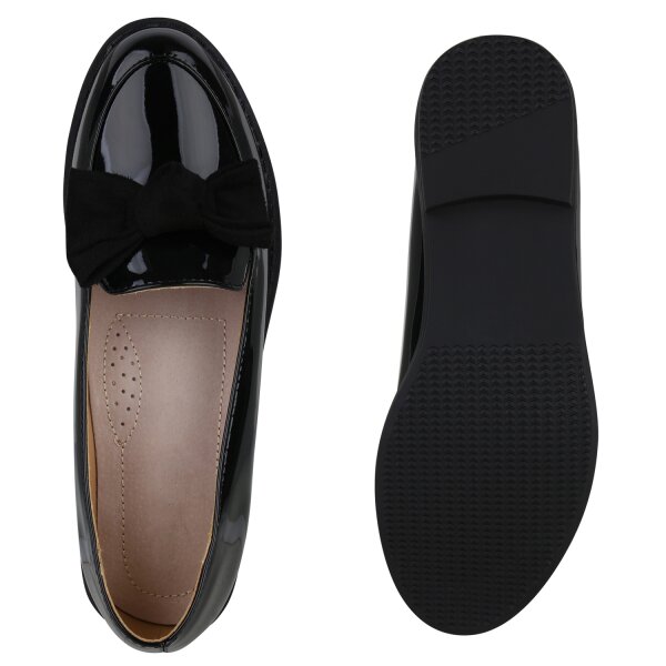 Stiefelparadies Damen Klassische Slippers In Schwarz Lack