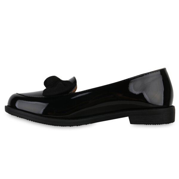 Stiefelparadies Damen Klassische Slippers in Schwarz Lack