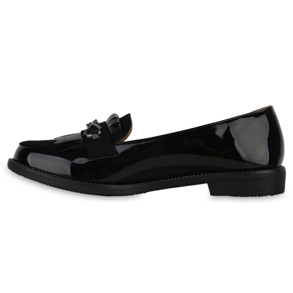 Stiefelparadies Damen Klassische Slippers in Schwarz Lack