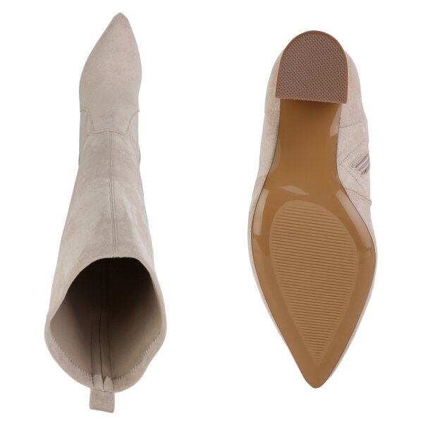 Stiefelparadies Damen Klassische Stiefel In Beige Velours