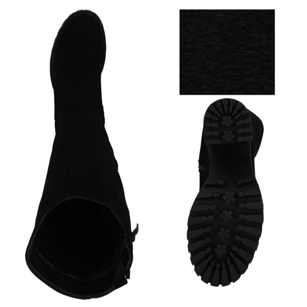 Stiefelparadies Damen Klassische Stiefel In Schwarz Velours