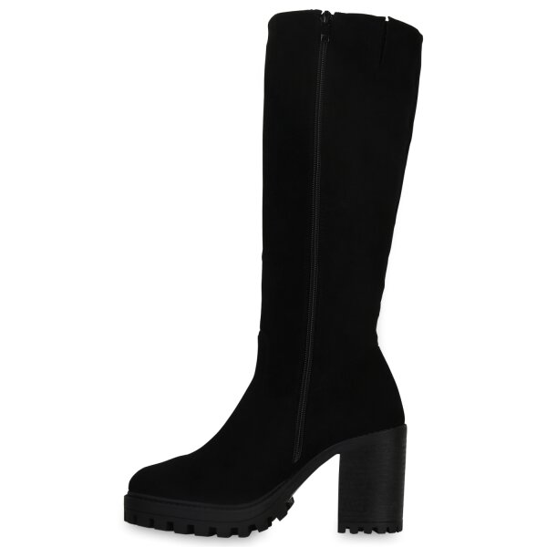 Stiefelparadies Damen Klassische Stiefel in Schwarz Velours