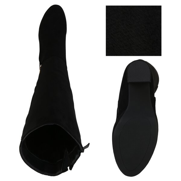 Stiefelparadies Damen Klassische Stiefel In Schwarz Velours