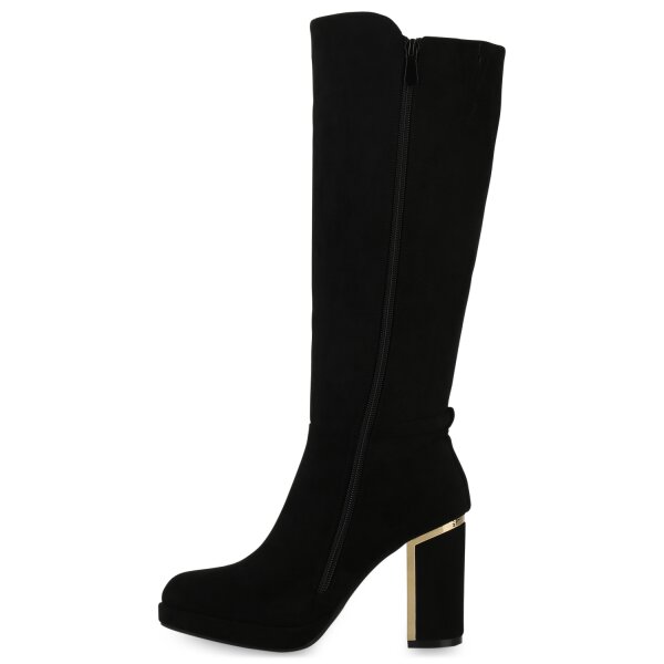 Stiefelparadies Damen Klassische Stiefel in Schwarz Velours