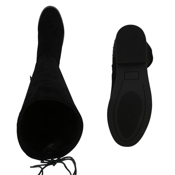 Stiefelparadies Damen Klassische Stiefel In Schwarz Velours