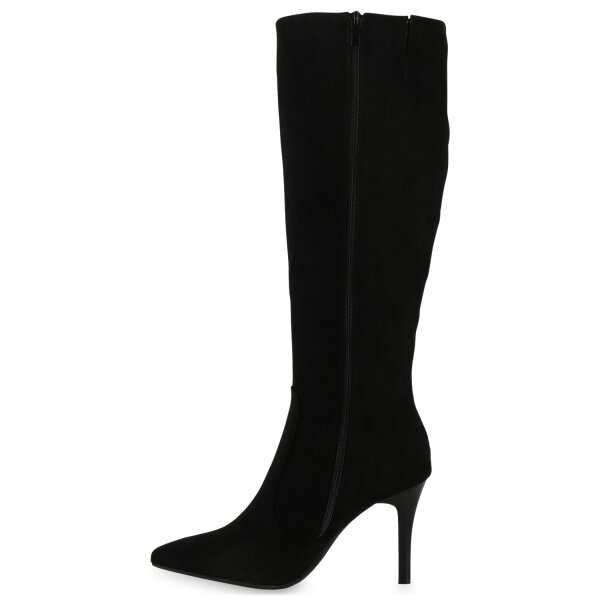 Stiefelparadies Damen Klassische Stiefel in Schwarz Velours