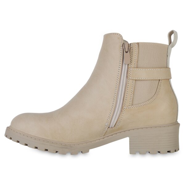 Stiefelparadies Damen Klassische Stiefeletten in Beige