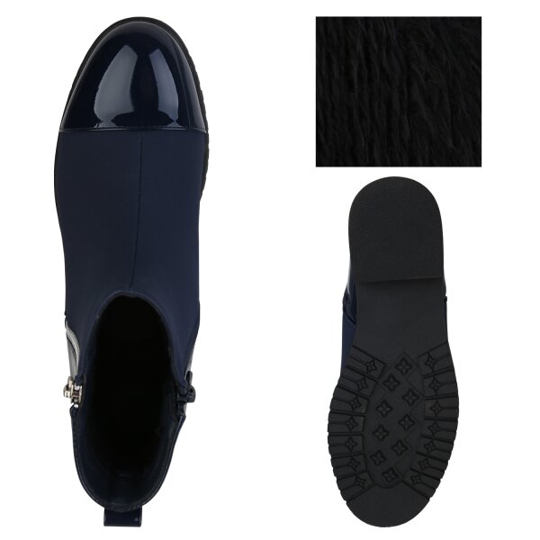 Stiefelparadies Damen Klassische Stiefeletten In Dunkelblau Lack