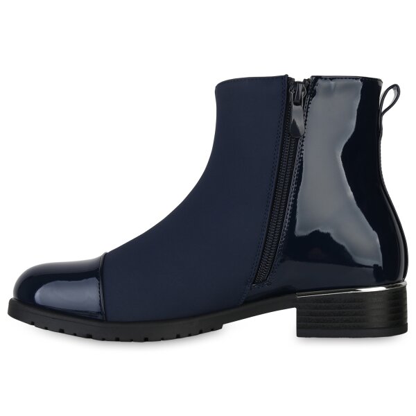 Stiefelparadies Damen Klassische Stiefeletten in Dunkelblau Lack