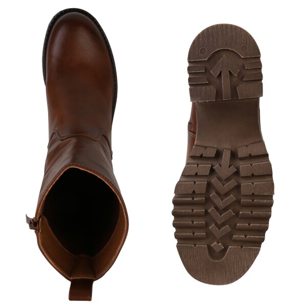 Stiefelparadies Damen Klassische Stiefeletten In Hellbraun