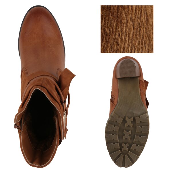 Stiefelparadies Damen Klassische Stiefeletten In Hellbraun