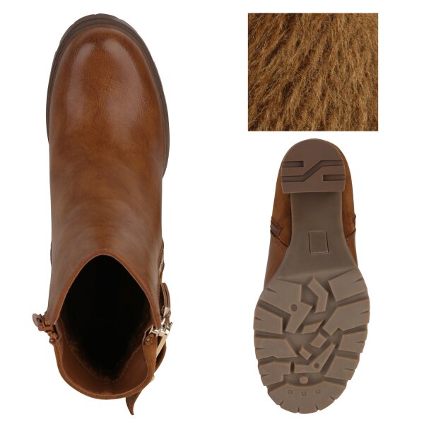 Stiefelparadies Damen Klassische Stiefeletten In Hellbraun