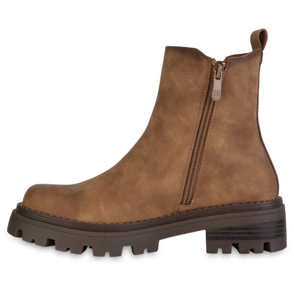 Stiefelparadies Damen Klassische Stiefeletten in Hellbraun