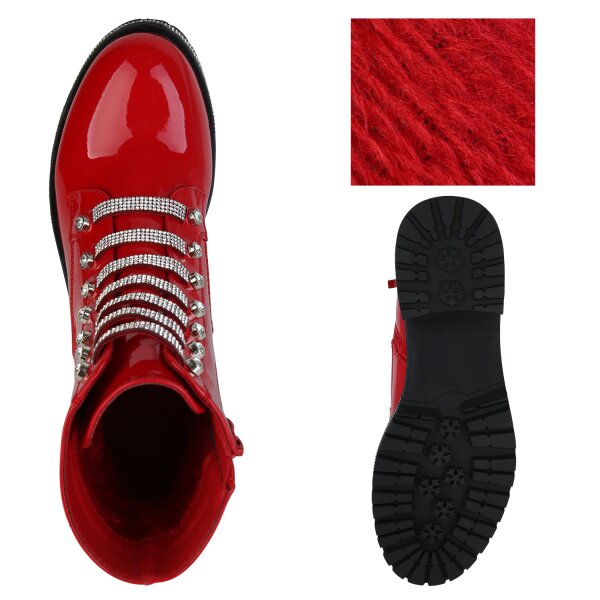 Stiefelparadies Damen Klassische Stiefeletten In Rot Lack
