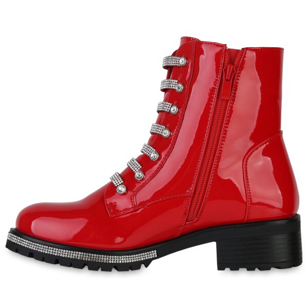Stiefelparadies Damen Klassische Stiefeletten in Rot Lack