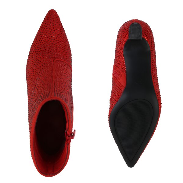 Stiefelparadies Damen Klassische Stiefeletten In Rot Velours