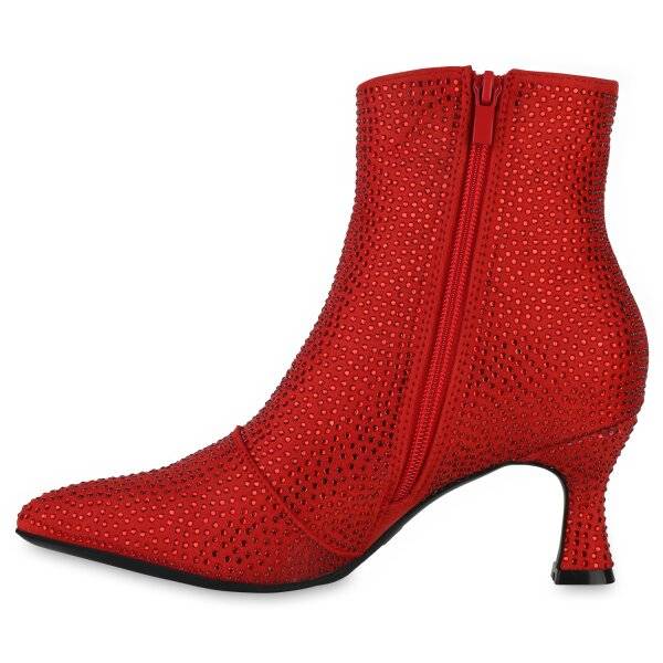 Stiefelparadies Damen Klassische Stiefeletten in Rot Velours