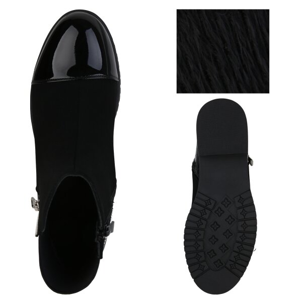 Stiefelparadies Damen Klassische Stiefeletten In Schwarz Kroko Lack