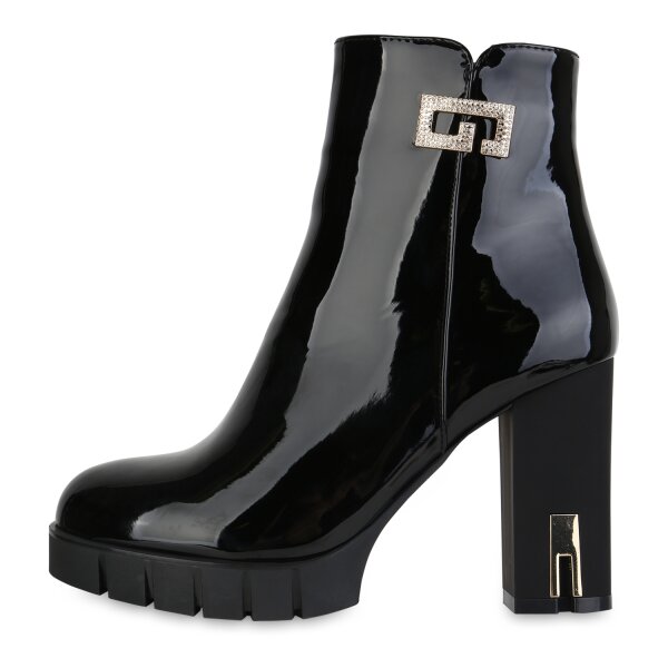 Stiefelparadies Damen Klassische Stiefeletten In Schwarz Lack