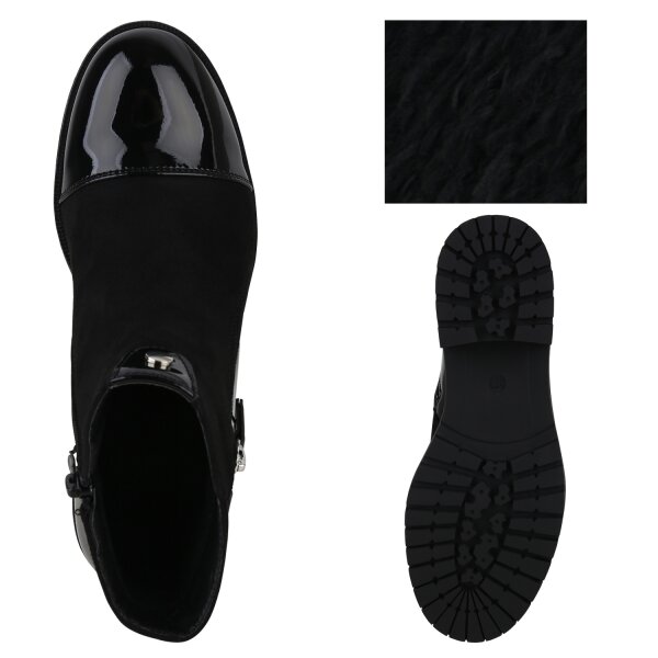 Stiefelparadies Damen Klassische Stiefeletten In Schwarz Lack