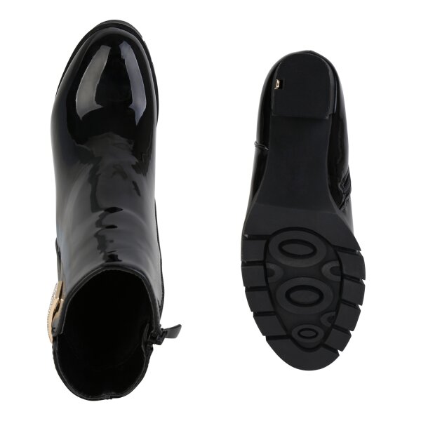 Stiefelparadies Damen Klassische Stiefeletten in Schwarz Lack