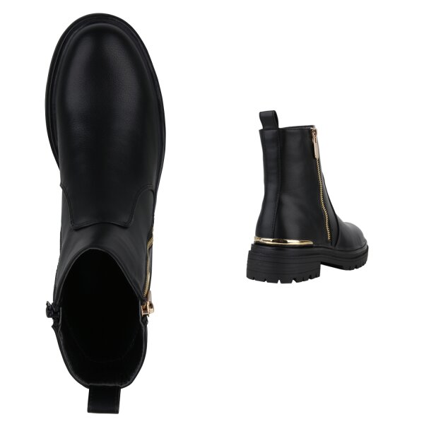 Stiefelparadies Damen Klassische Stiefeletten In Schwarz PU