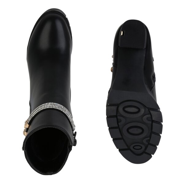 Stiefelparadies Damen Klassische Stiefeletten In Schwarz PU