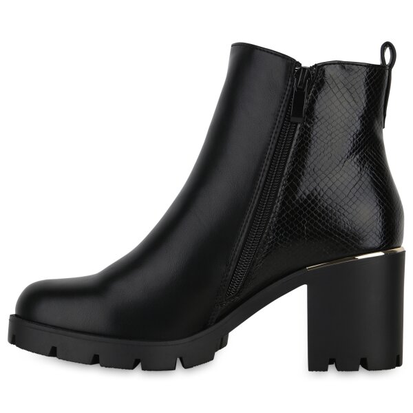Stiefelparadies Damen Klassische Stiefeletten in Schwarz Snake