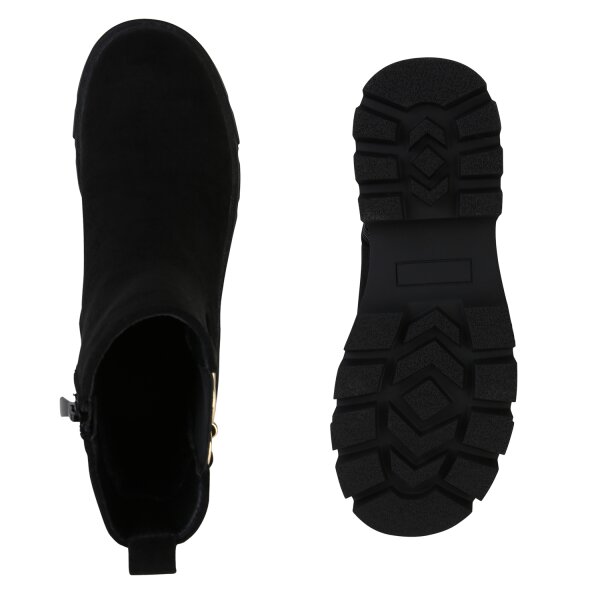 Stiefelparadies Damen Klassische Stiefeletten In Schwarz Velours