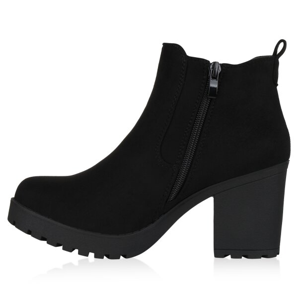 Stiefelparadies Damen Klassische Stiefeletten in Schwarz Velours