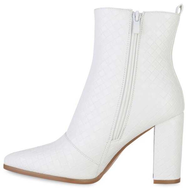 Stiefelparadies Damen Klassische Stiefeletten in Weiss Muster