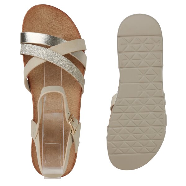 Stiefelparadies Damen Komfort Sandalen In Beige Metallic