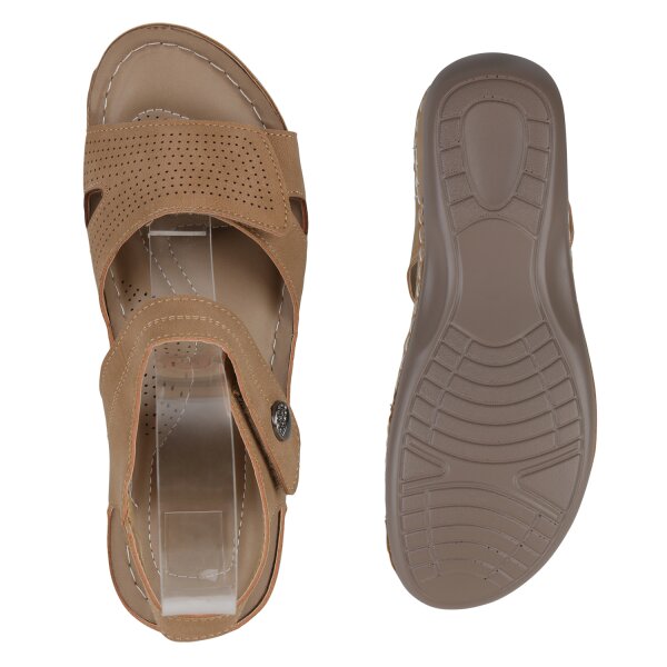 Stiefelparadies Damen Komfort Sandalen In Hellbraun