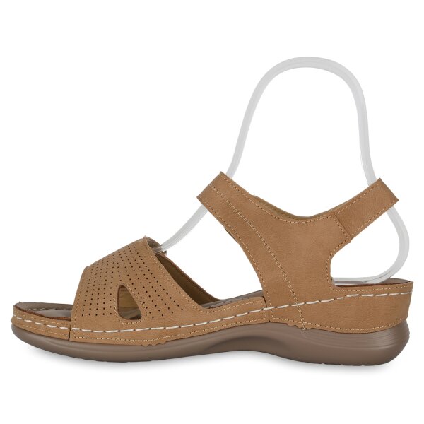 Stiefelparadies Damen Komfort Sandalen in Hellbraun