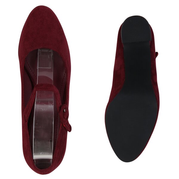 Stiefelparadies Damen Mary Janes In Burgund Velours
